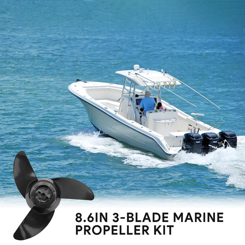 8.6in 3-Blade Marine Propeller Kit Plastic Outboard Propeller Boat Engine Propeller Electric Thruster Trolling Motor Parts for 28lb/36lb/46lb Outboard,for 12V/24V Motor