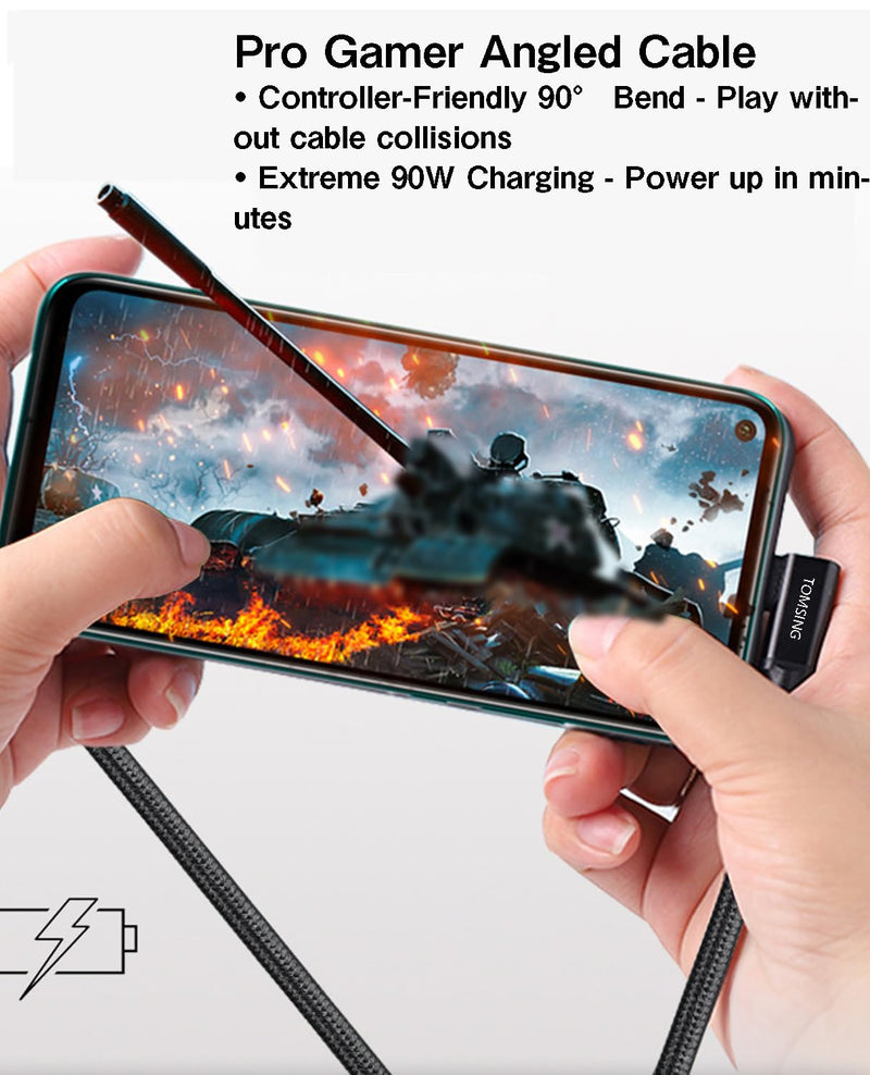 Right Angle USB C Extension Cable（90W/10Gbps/4K@60Hz）,16.4FT,Type-C Male to Female,Extension Charging & Sync for Playstation, Xbox, Flash Drive, Printer, Camera and More（Black） 16.4FT（90W/10Gbps) Black(Braided) 1