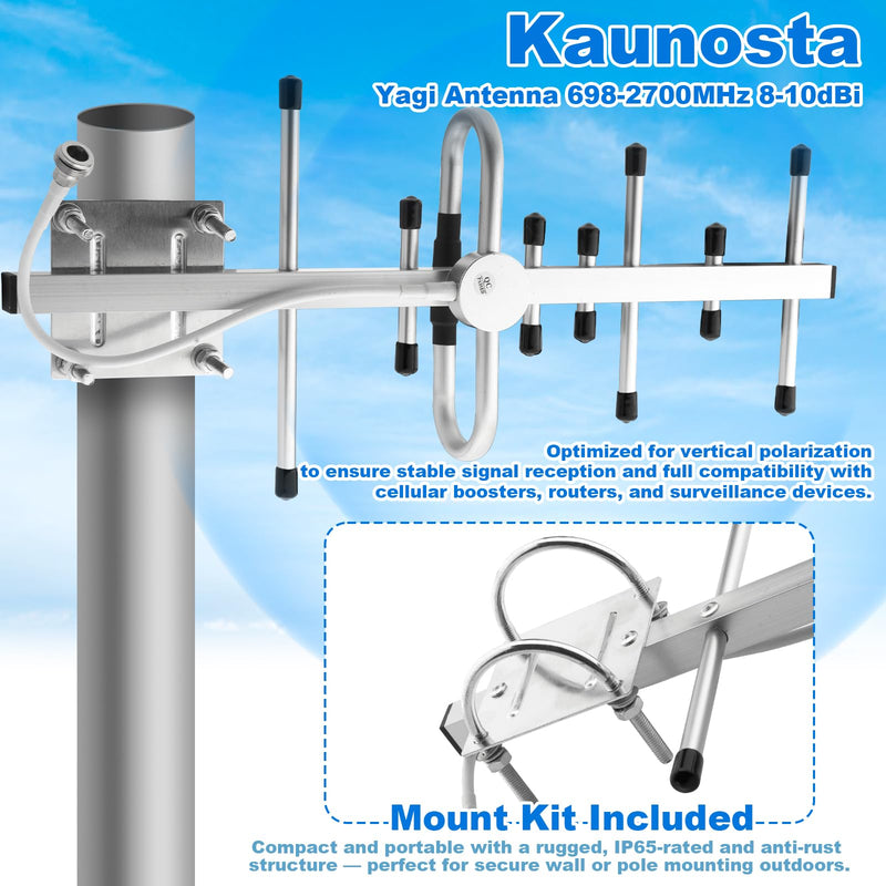 Directional Yagi Antenna for Cell Phone Signal Booster/Cellular Repeater with SMA Female N Connector 10dBi 4G LTE Broadband 698-2700 Mhz Universal Outdoor Antenna with 5ft RG58 Cable 4G N Female Antenna+N Male to SMA Female Adapter