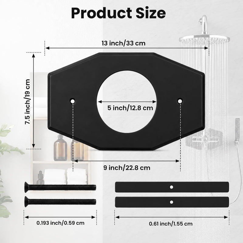 One-Hole-Remodel-Cover-Plate Compatible with Moen & Delta Shower Valve Trim Single Hole Renovation Shower Cover Plate for 2 Handle or 3 Handle Shower(Black) Black
