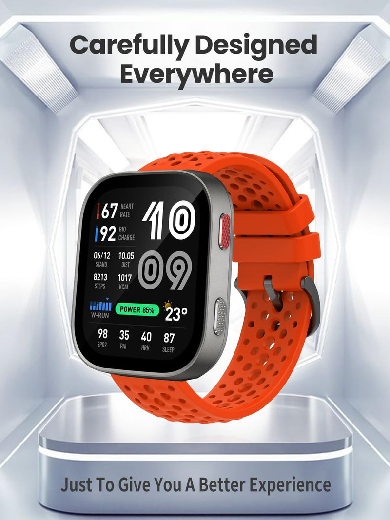 Watch Band for Amazfit Bip Max, Washable Silicone Breathable Sport Strap Orange