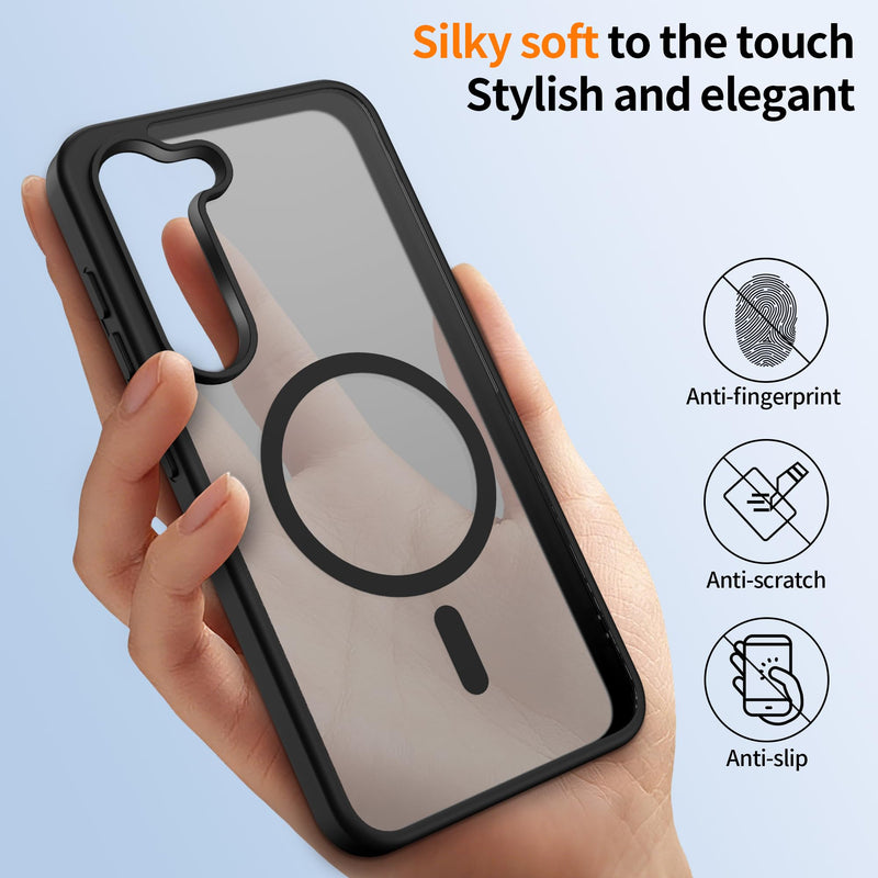 Gritup for Samsung Galaxy S23 Case with 2 PCS Screen Protector (Compatible with MagSafe)(Military Grade Protection) Slim Translucent Matte Shockproof & Anti-Fingerprint Phone Cover for S23,Black Black Galaxy S23(6.2 Inches)
