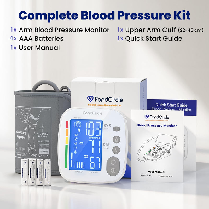 Automatic Digital Upper Arm Blood Pressure Monitor for Home Use | Bluetooth sync, 8.6-17.7" adjustable cuff, 2×199 memory, large LCD display for home use Adjustable Cuff 8.6"-17.7"
