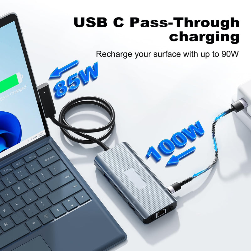 10 in 1 Microsoft Surface Docking Station-Surface Dock with HDMI Ethernet SD/TF Slot 3*USB 3.0+2*USB C 3.0+1*USB C PD,Docking Station for Surface Pro 11/10/9/8/X/7/6/5, Surface Laptop, Surface Book