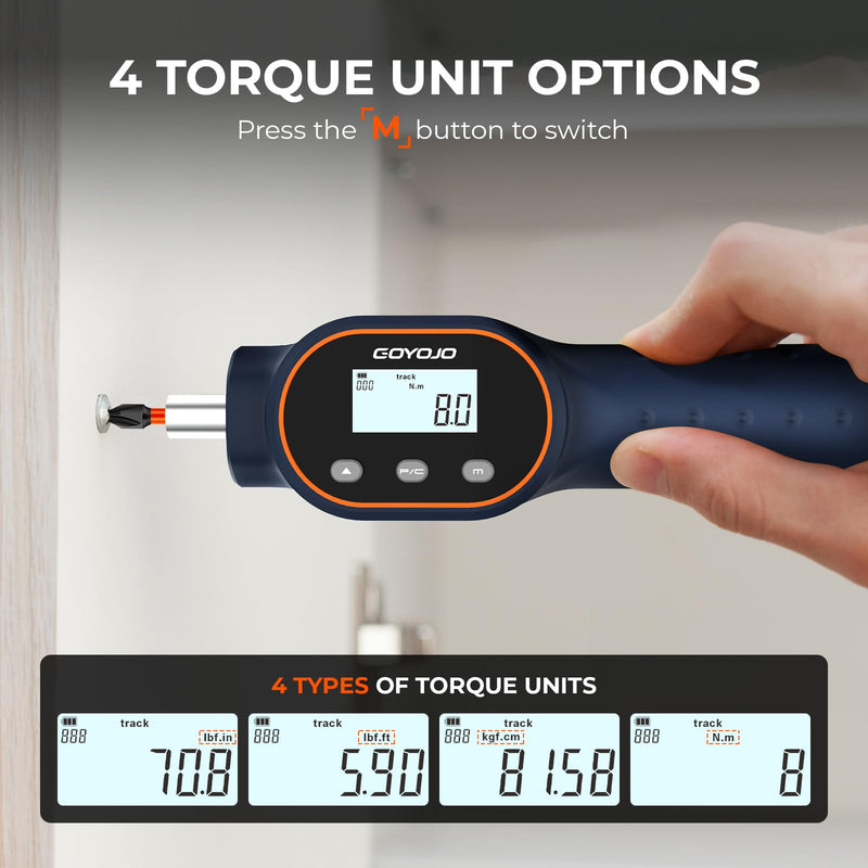 GOYOJO Digital Torque Screwdriver 7.08–70.8 in-lb / 0.8–8 Nm, 1/4" Adjustable Torque Screwdriver Set with Buzzer & Magnetic Bits, 999 Data Storage, for Gunsmithing, Electronics, and Mounting