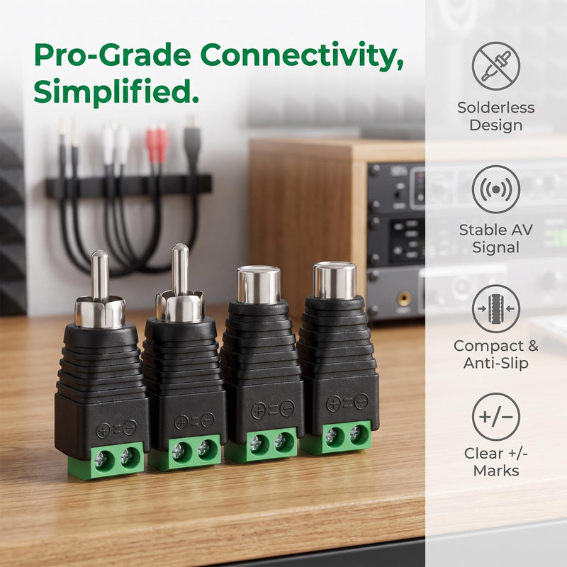 10 Pack RCA to Speaker Wire Adapter Speaker Wire to RCA Adapter | Solderless Male Female Phono Plug to AV Screw Terminal Connector for Audio Video, DIY Speaker Cable Repair 6 Male + 4 Female