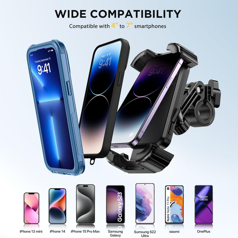 Miracase Bike Phone Holder, Silicone Wrapped Anti Shake Bicycle Phone Mount, Handlebar Clamp Cell Phone Holder for Bike, Scooter Motorcycle Phone Mount Accessories for iPhone Smartphone black