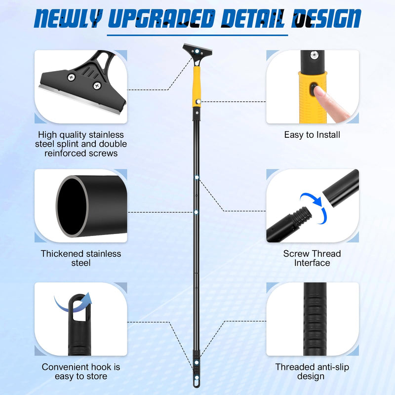 Floor Scraper Heavy Duty with Long Handle, 4 Inch Razor Blade Floor Scraper with 10PCS Extra Metal Blades,Paint Scrapers for Cleaning Wall Glass Tile Floor Paint Gum Stains Stickers Linoleum Yellow