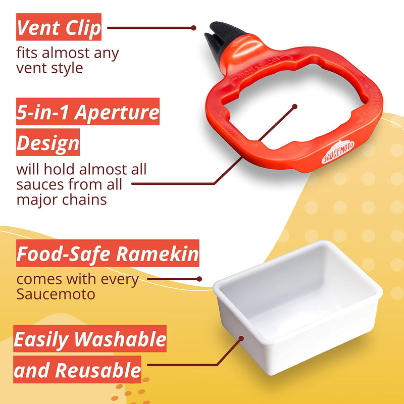 Saucemoto Dip Clip | An in-car sauce holder for ketchup and dipping sauces. As seen on Shark Tank (2 Pack, Black) 2 Pack