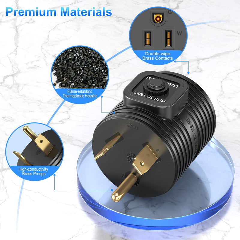 30A to 110 Adapter NEMA TT-30P Male Plug to NEMA 5-15R Female Receptacle with 15A Rated Breaker Grounding House Power to RV Camper ETL Listed