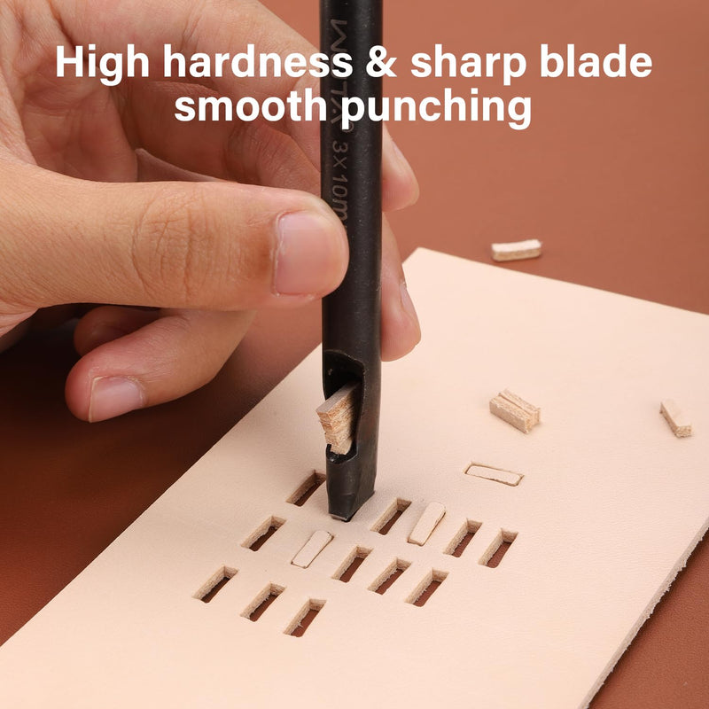 WUTA 6 Pcs Rectangle Leather Hole Punch Set, High Carbon Steel Punch Tool, Hollow Punch Cutter Kits for Belt & Leather Crafting（2 * 4mm + 2 * 6mm + 2 * 8mm + 3 * 10mm + 4 * 12mm + 4 * 14mm） 2*4mm + 2*6mm + 2*8mm + 3*10mm + 4*12mm + 4*14mm
