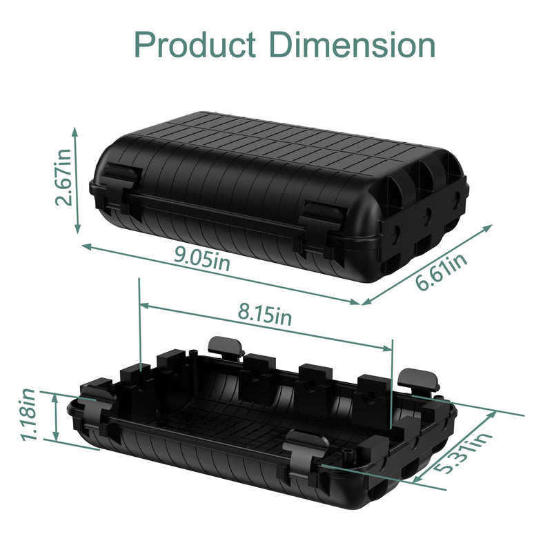 Outdoor Waterproof Electrical Box, 2 Pack Large Extension Cord Cover Protector Plug Connection Cable Safety Box IP54 Water-Resistant for Power Strip, Holiday Light and Decorations, Black 2 Pack Black