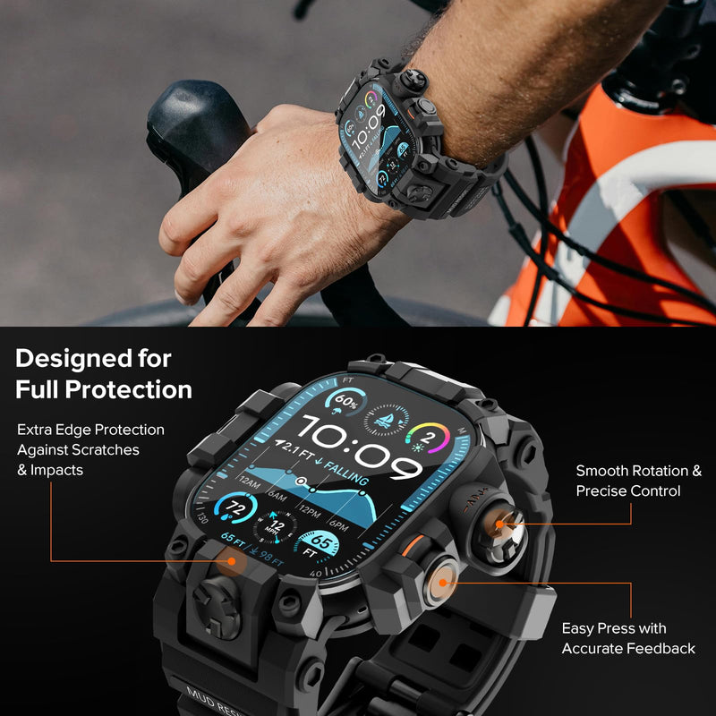 KADES 2-in-1 Removable Rugged Case with Band for Apple Watch Ultra 49mm, Military Grade Shockproof Full Cover with Built-in Tempered Glass Screen Protector for Men Sports Hiking Workout Black