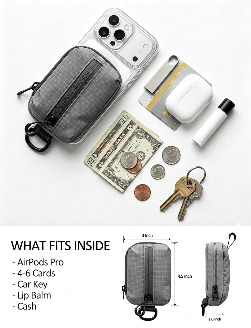 FIREDOG Magnetic Mini Pouch for MagSafe Phones, Compact Storage Pouch for Cards, Cash, Earbuds and Small Essentials, Everyday Carry Organizer for Travel, Gym and Commuting(Grey) Grey