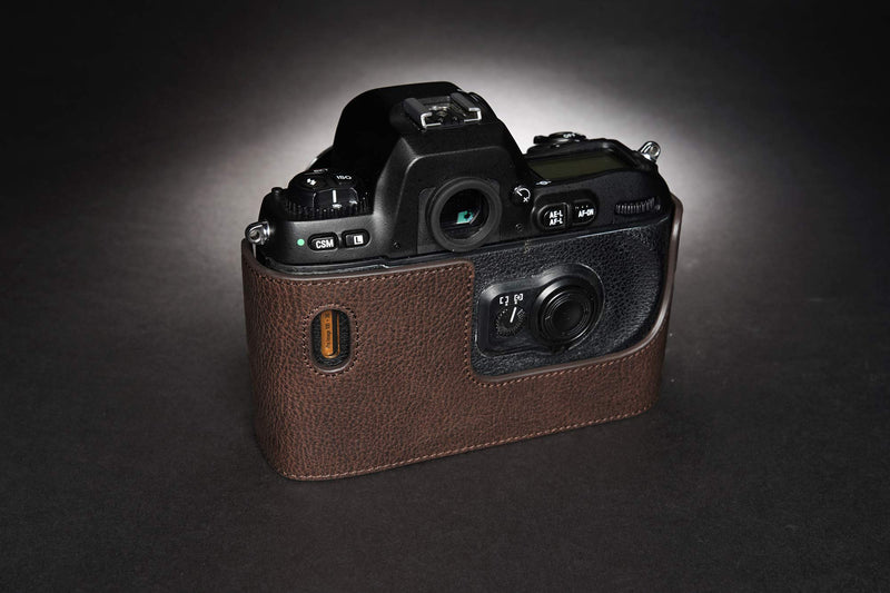 Nikon F100 Case, BolinUS Handmade Genuine Real Leather Half Camera Case Bag Cover for Nikon F100 Camera with Hand Strap (Coffee) Coffee