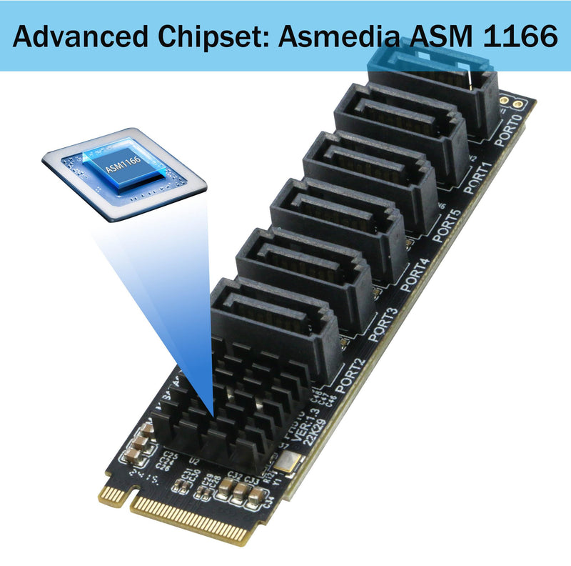M.2 to SATA 3.0 Adapter [6-Port], RIITOP M.2 NVMe to 6 Ports SATA III Expansion Card Adapter 6Gbps with Chipset ASM1166 NVMe to 6 SATA