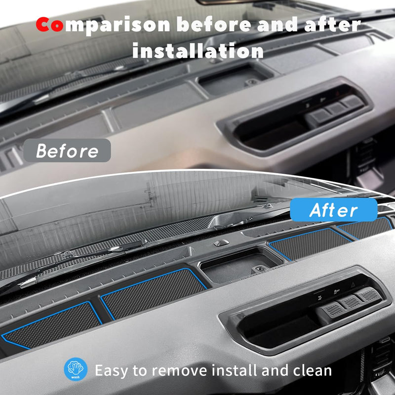 Auovo Dash Cover Tray Compatible with Ford Bronco Accessories 2025 2021 2022 2023 2024 Anti-Slip Silicone Dashboard Compartments Mat fit Bronco 2/4-Door Interior Dash Pad Liners 2-pc Set (Blue Trim) Blue 2pcs dash cover tray