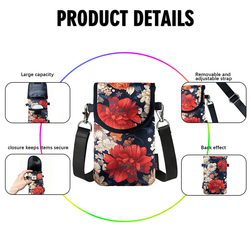 Neoprene Phone Sleeve Pouch Case Bag for Men Women w/Crossbody Strap/Neck Lanyard for iPhone 17/16/15/14 Pro Max, Samsung S25，Pixel 10 7.1 x 3.9 IN Red Peony and Daisy Cell Phone Sleeves