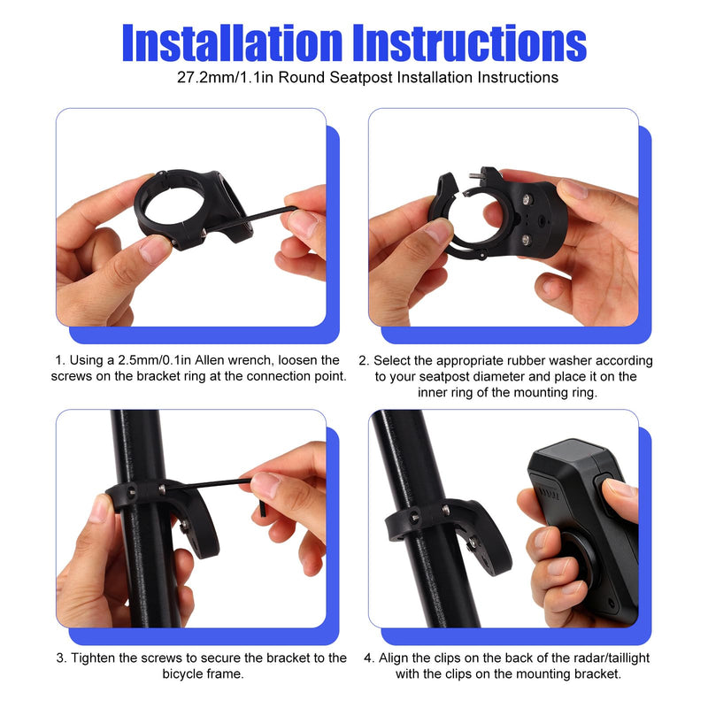 Seat Post Radar Mount Kit for Garmin Varia RTL510 RTL515 RVR315 RearVue 820 | Bike Rearview Tail Light Bracket Holder, for MTB Road Bike, 27.2mm 30.9mm 31.6mm Round Seatposts