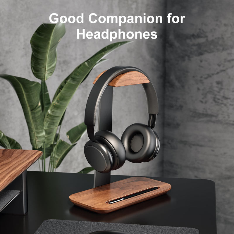 UPERGO Vertical Laptop Stand, Walnut Headphone Stand for Desk