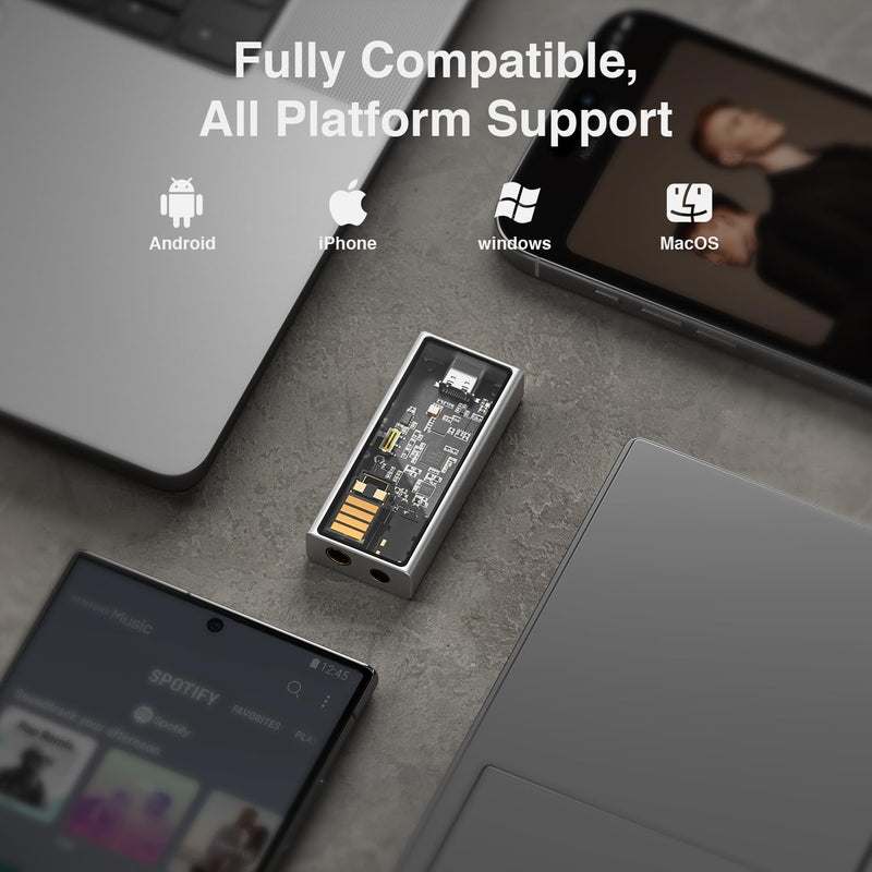 Questyle M15C Headphone Amplifier Portable USB DAC Amps 32Bit/384kHz DSD256 Decoder with 4.4mm and 3.5mm Dual Outputs High Resolution Lossless for Smartphones/PC/Laptops