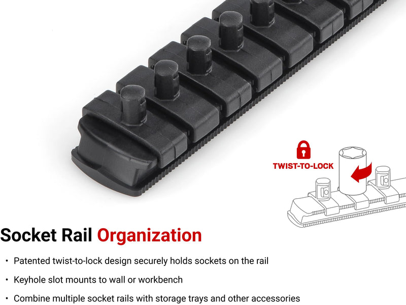 TEKTON 1/4 Inch Drive Shallow 12-Point Socket Set with Rail, 11-Piece (5/32 - 9/16 in.) | SHD90103 11-Piece (4-14 mm)