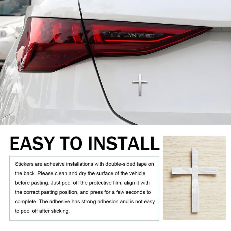 Metal Cross Badge Decal, 2.5"×1.8" Alloy 3D Cross Auto Decal, Self-Adhesive Metal Optical Decal Badge for Trunk Rear Fender Side Fender (Silver) silver