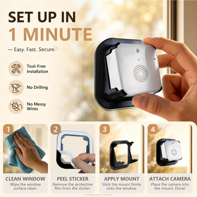 2K Wireless Window Cameras for Home Security, 6s Pre-Roll | Battery Powered, 2.4/5GHz WiFi, Color Night Vision, AI Person Detection, Anti-Glare, Indoor Cameras for Home Security 1 Pack-White