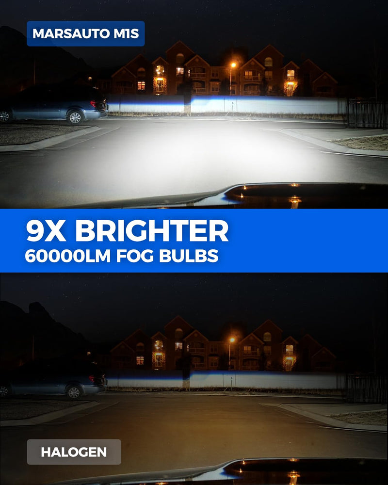 Marsauto M1S 9005/HB3 H11/H9/H8 Bulbs Combo, 900% 80000LM Brighter 9005 H11 Lights, 6000K Cool White HB3 H8 Bulbs fog, 3-Mins Plug and Play, IP68, Pack of 4 M1S 6000K White 9005+H11