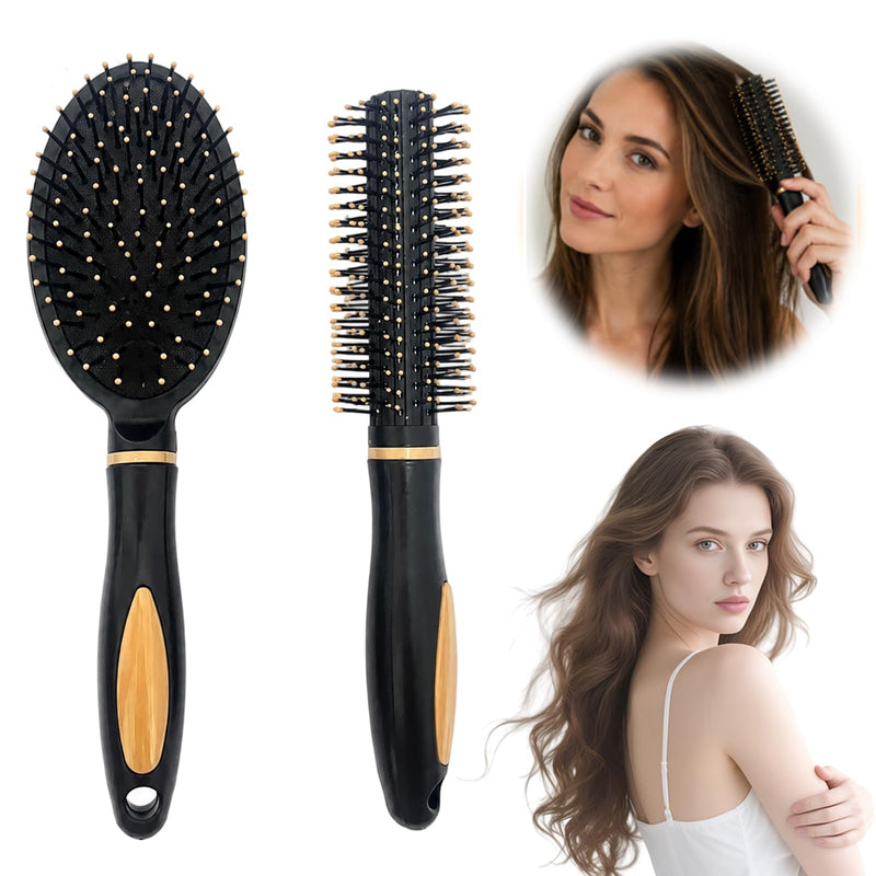 Round Hair Brush & Cushion Hair Brushfor Quick Blow Drying & Styling, Smoothing Vented Barrel Ergonomic Handle Fast Drying Round Brushes Hair for Women Salon Home All Types Volume Tool