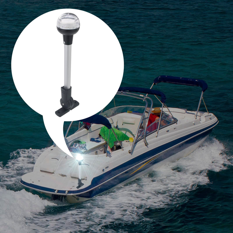 12-Inch Folding LED Navigation Anchor Light | Lightweight Anodized Aluminum Pole | Pontoon Boat Bimini & Stern Light | USCG 2NM | Horizontal Mount Base | 12V DC White Horizontal Mount，Folding base