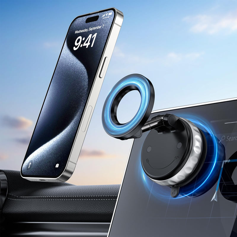 Car Phone Holder Mount for Your Car 360° Rotation Magnetic Phone Holder with Strong Suction Hands-Free Dashboard Car Accessories for Travel and Daily Use Black