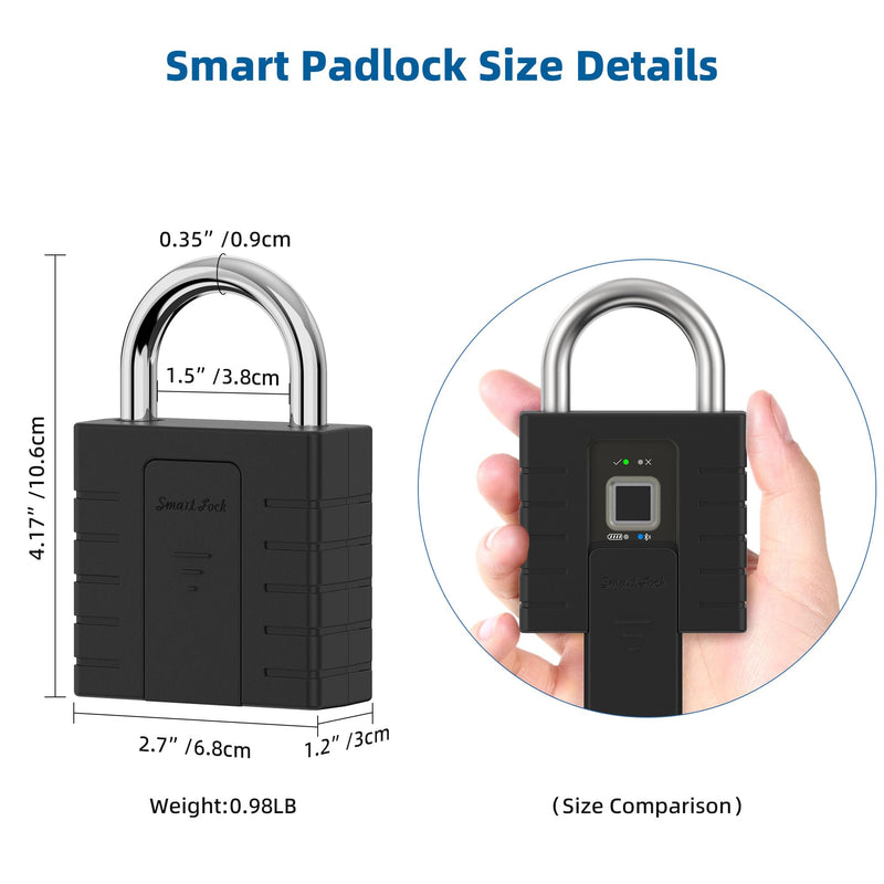 Smart Padlock with Keys, Heavy Duty Fingerprint Padlock, Remote Authorization via Phone, with Rest Key and 2 Keys,Waterproof Padlocks for School Locker,Truck,Warehouse,Gate,Office,Door