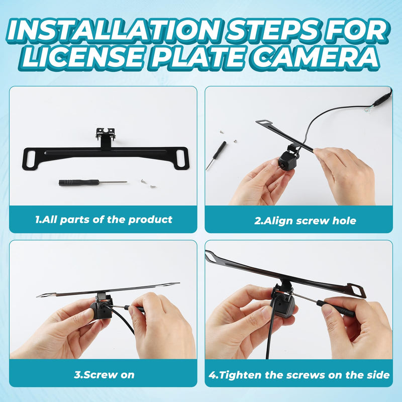 Universal Car Rear View Camera License Plate Bracket, Professional Full Stainless Steel Anti-Rust Paint License Plate Camera Mount for Backup View Cam, Supports 170-Degree Adjustment Cam Mount