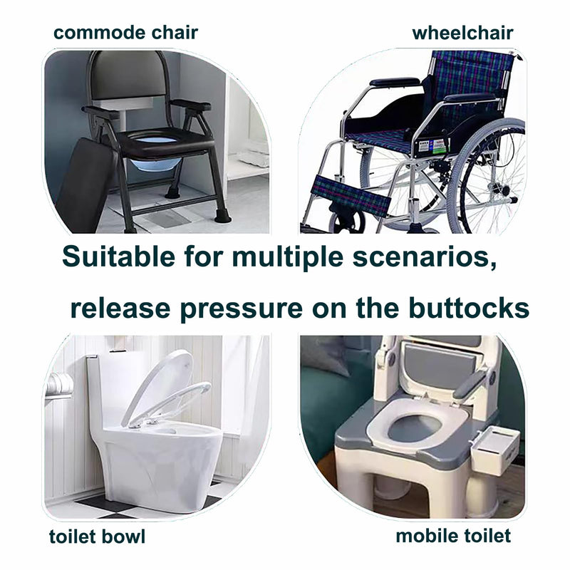 Bedside Soft Commode seat Cushion, Thick Pad PU Cover with Fixing Straps for Commode Chair, Washable Toilet Seat Cushion Warmer for Elderly Adults Grey