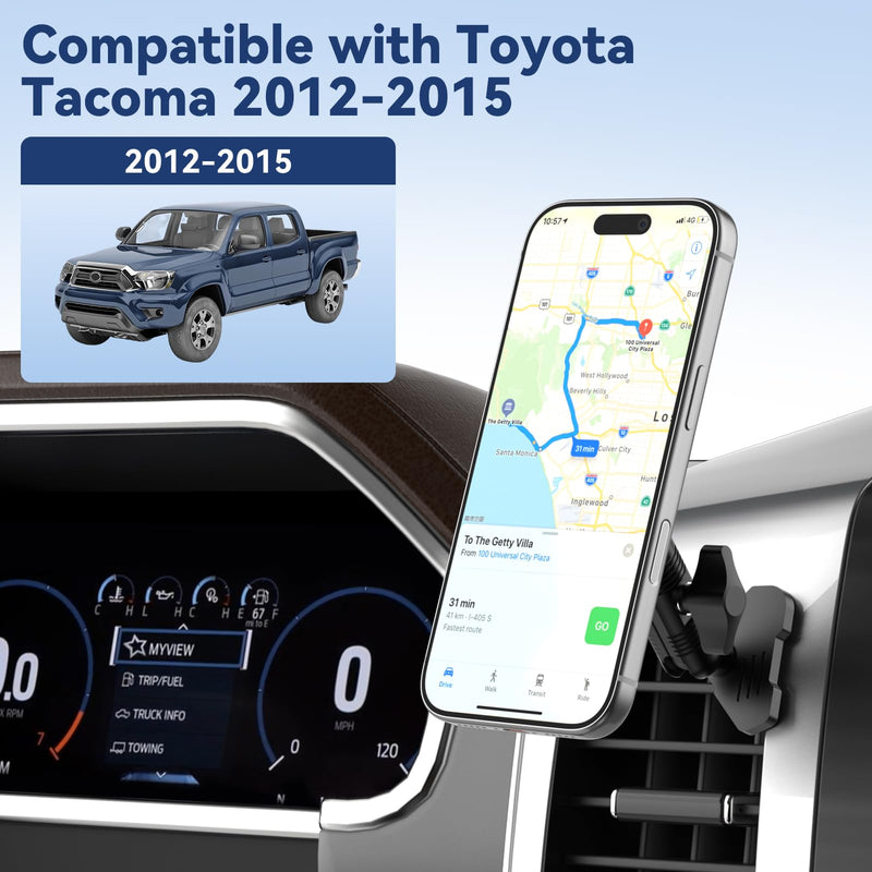 Magnetic Vent Phone Mount Compatible with Toyota Tacoma 2012-2015 2nd Gen | 20x Strong Magnet | CNC Anti-Scratch Base | 360° Rotation | Full Metal Arm | No Tools Install | Fits All Smartphones Magnetic