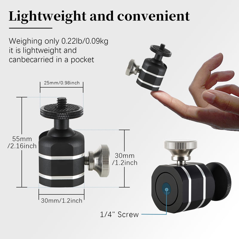 2pcs Mini Ball Heads Universal Metal Tripod Ball Head Camera Screw Mount for Trail- Action- Security Cameras, Loads to 10lbs, Silver 2