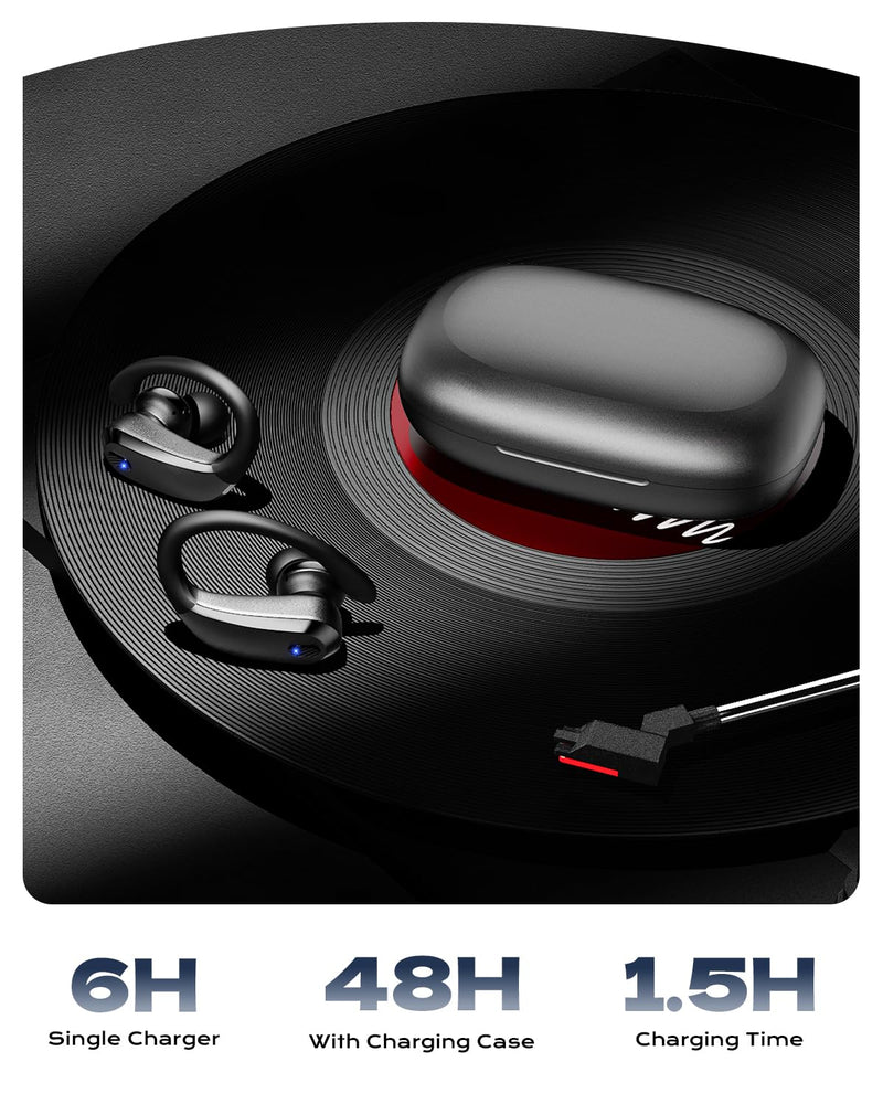 Wireless Earbuds,Bluetooth 5.4 Ear buds,Sport Headphones with Earhooks | IPX7 Waterproof Bluetooth Headphones,80H Playtime Earbuds,Noise Cancelling Mic for Earphones Running & Workout