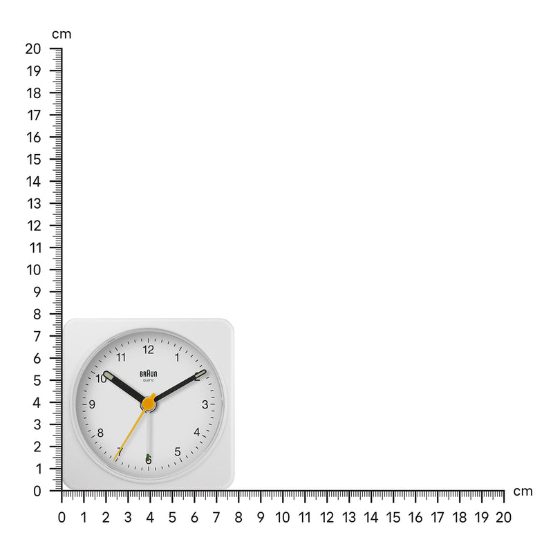Braun Classic Analogue Alarm Clock with Snooze and Light, Quiet Quartz Sweeping Movement, Crescendo Beep Alarm in White, Model BC03W. Small
