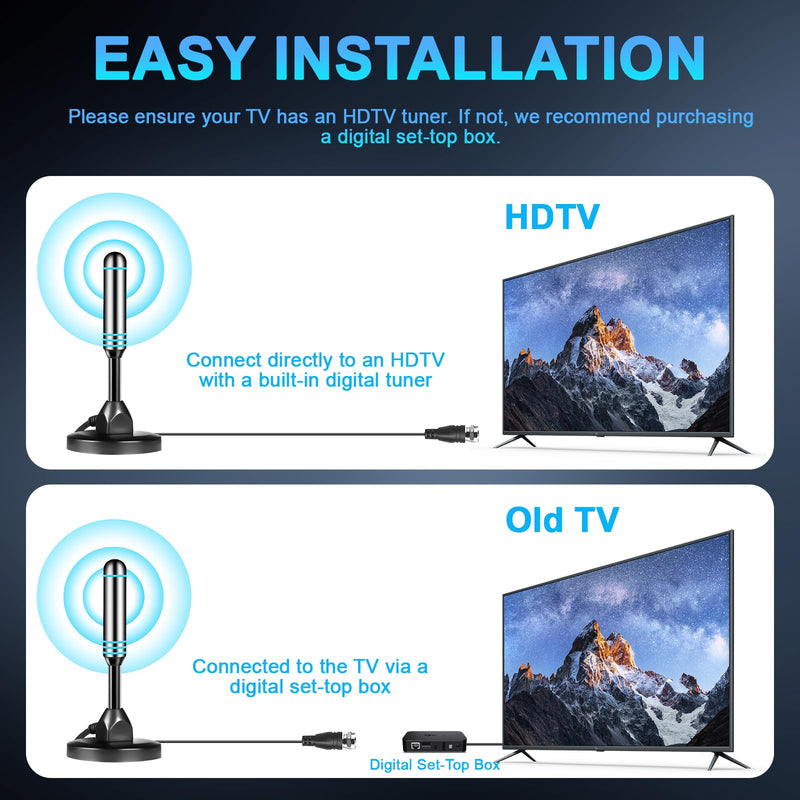 TV Antenna for Local Channels, TV Antenna for Smart TV Indoor -16.5ft Cable | with Support 4K 1080P, 360° Long Range TV Antenna, with Magnetic Base, Easy Installation -(Blue) Blue