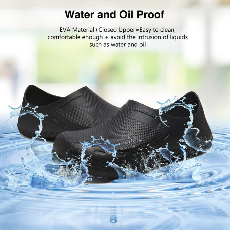 Chef Shoes for Men Nonslip Water Proof Work Shoes Mens Clogs Comfortable Nursing Nurse Shoes for Gardener Men Indoor and Outdoor for Kitchen Office Seaside-Zapatos de Cocina para Hombres 10.5 Black