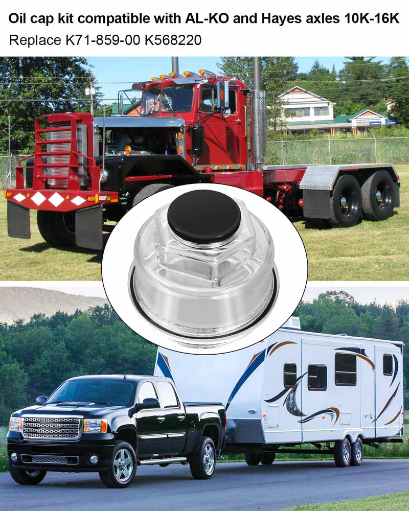 2 Pcs Hub Oil Cap Kit 3 3/4" Threads Diameter Fits for AL-KO and Hayes axles 10K-16K, Essential Oil Cap Replace K71-859-00 K568220 with Oil Ring and Rubber Plug 2 Pcs