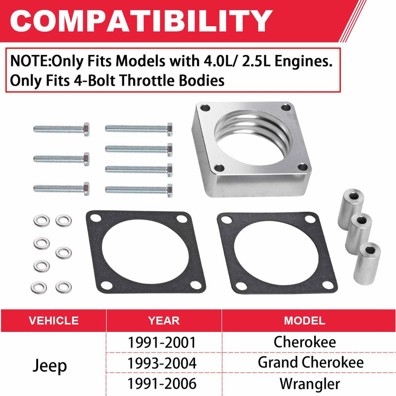 Throttle Body Spacer Fits for Jeep 2.5L 4.0L Engine - For 1991-2001 Cherokee, 1993-2004 Grand Cherokee, 1991-2006 Wrangler