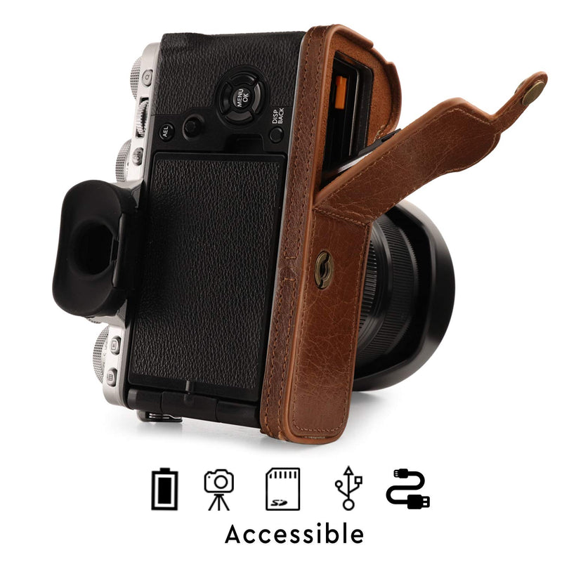 MegaGear MG1924 Ever Ready Genuine Leather Camera Half Case Compatible with Fujifilm X-T4 - Brown