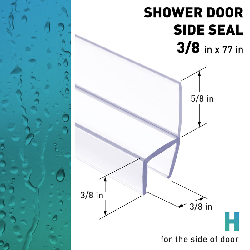 Shower Door Seal Strip, 2 PCS 3/8" X 77" Frameless Glass Door Side Seal for 3/8 Inch Glass, Clear Door Sweep to Stop Leaks and Create Water Barrier For 3/8" Glass-2PCS X 77"