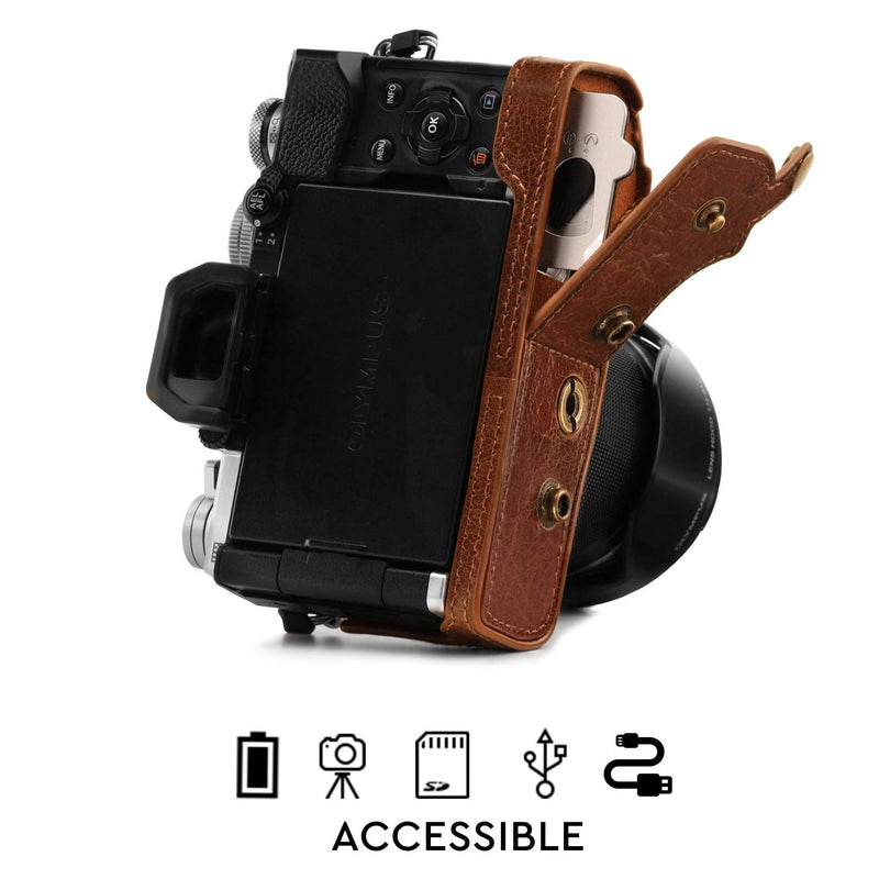 Megagear MG1863 Ever Ready Genuine Leather Camera Case Compatible With Olympus Om-D E-M5 Mark Iıı - Brown