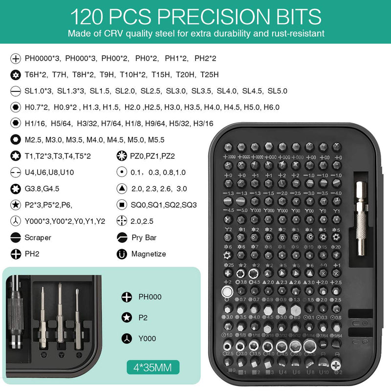 ORIA Precision Screwdriver Set, 130 in 1 Magnetic Screwdriver Kit with 120 Screwdriver Bits(117 PCS 28mm, 3 PCS 35mm), Repair Tool Kit for Smart Phone, Household Appliances Black