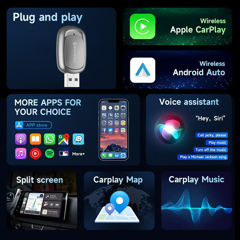 2-in-1 Wireless CarPlay Adapter & Android Auto for Apple iPhone, 2026 Upgrade Mini Bluetooth Dongle Convert Wired to Wireless, Plug & Play, USB A & Type C for 2016+ Cars, iOS 10+,Android 11+