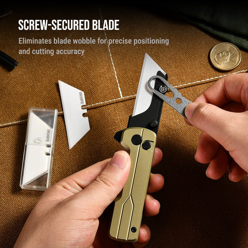 OKNIFE U1 Ultra Pocket Folding Utility Knife with Ceramic Blade, Lightweight O-Aluminum Handle Box Cutter with Clip, Button Lock Pocket Knife for Men Women (Olive Green) Olive Green