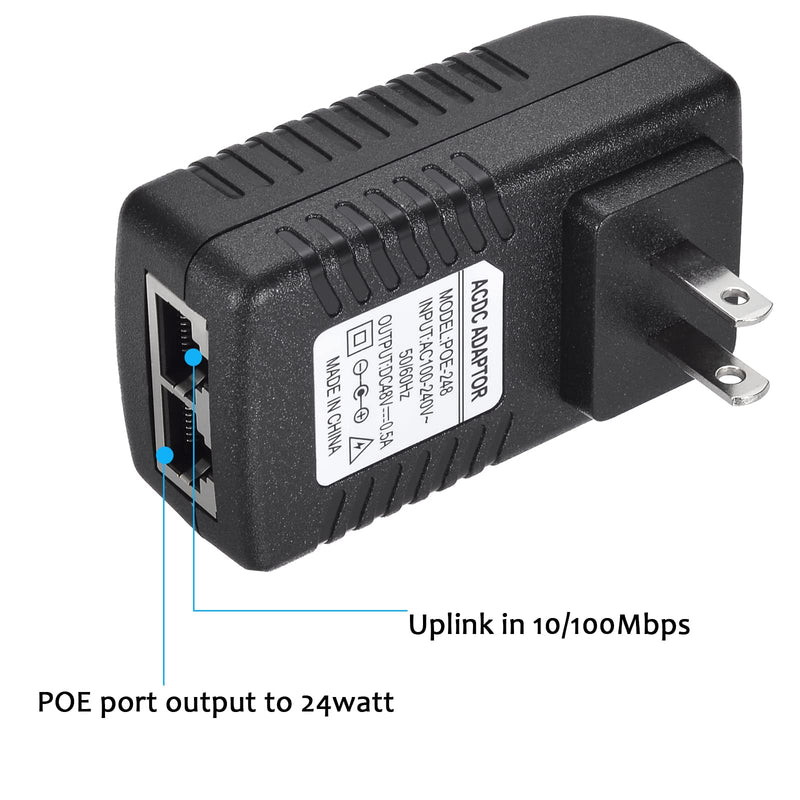 48V 24W 0.5A PoE Power Adapter Supply Injector Ethernet with US Wall Plug, IEEE 802.3af Compliant, 10/100Mbps, for IP Voip Phones Cameras PoE Devices, 2Pack